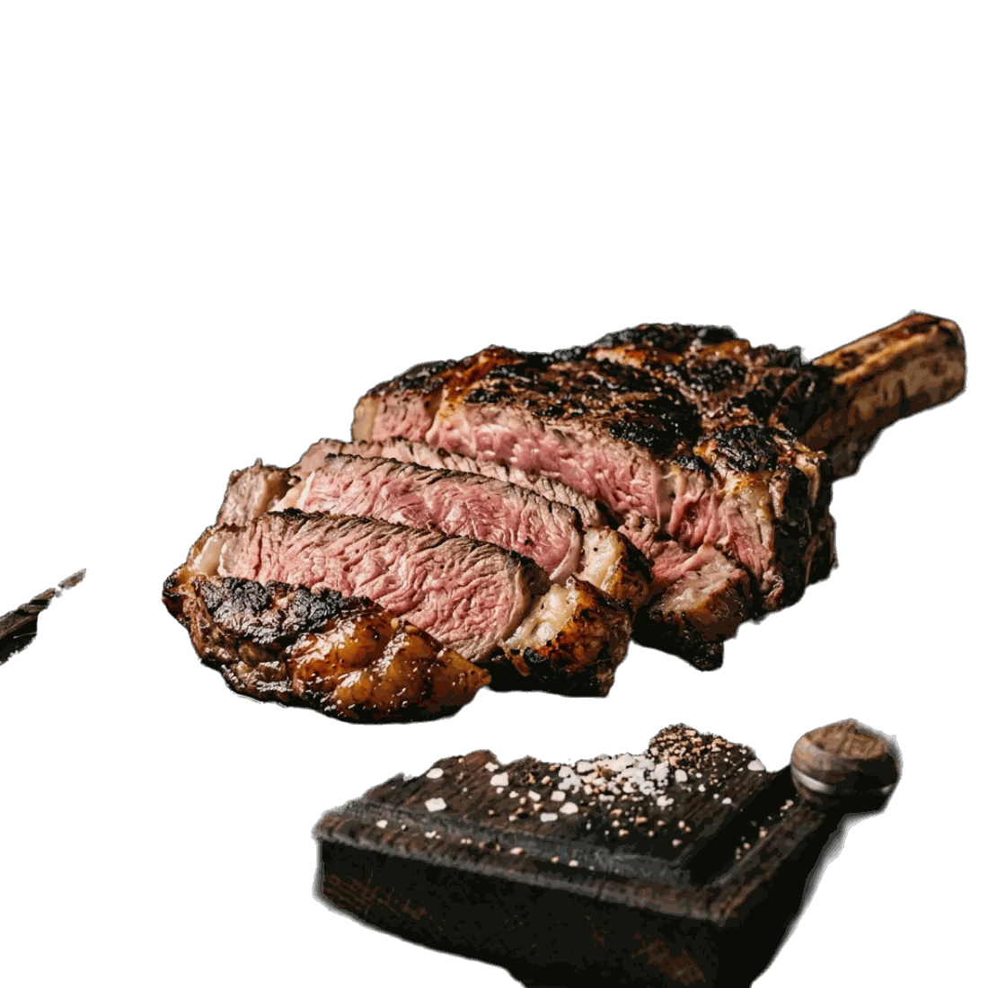 Dry-aged chuletón off the coals, sliced to the rosy centre