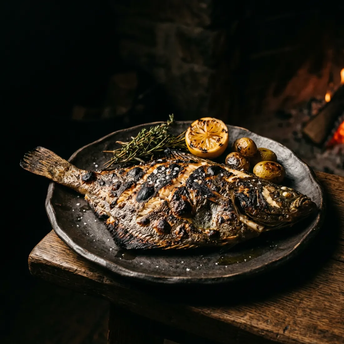 Whole grilled turbot