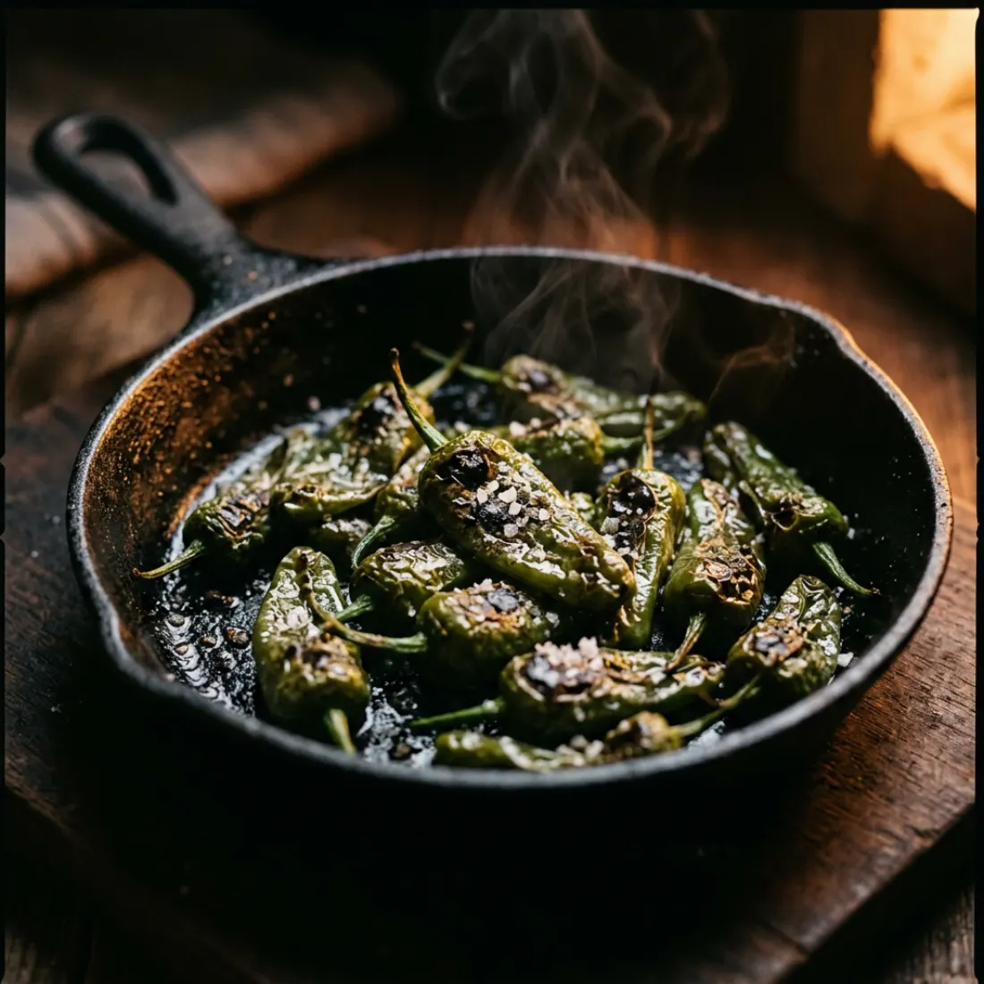 Pimientos de Gernika in iron pan
